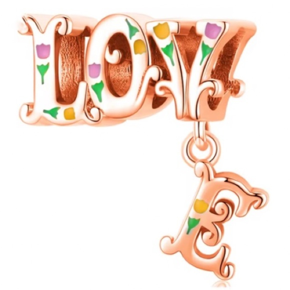 LOVE with Roses in Rose Gold Tone European Charm - Collectible Limited Edition
